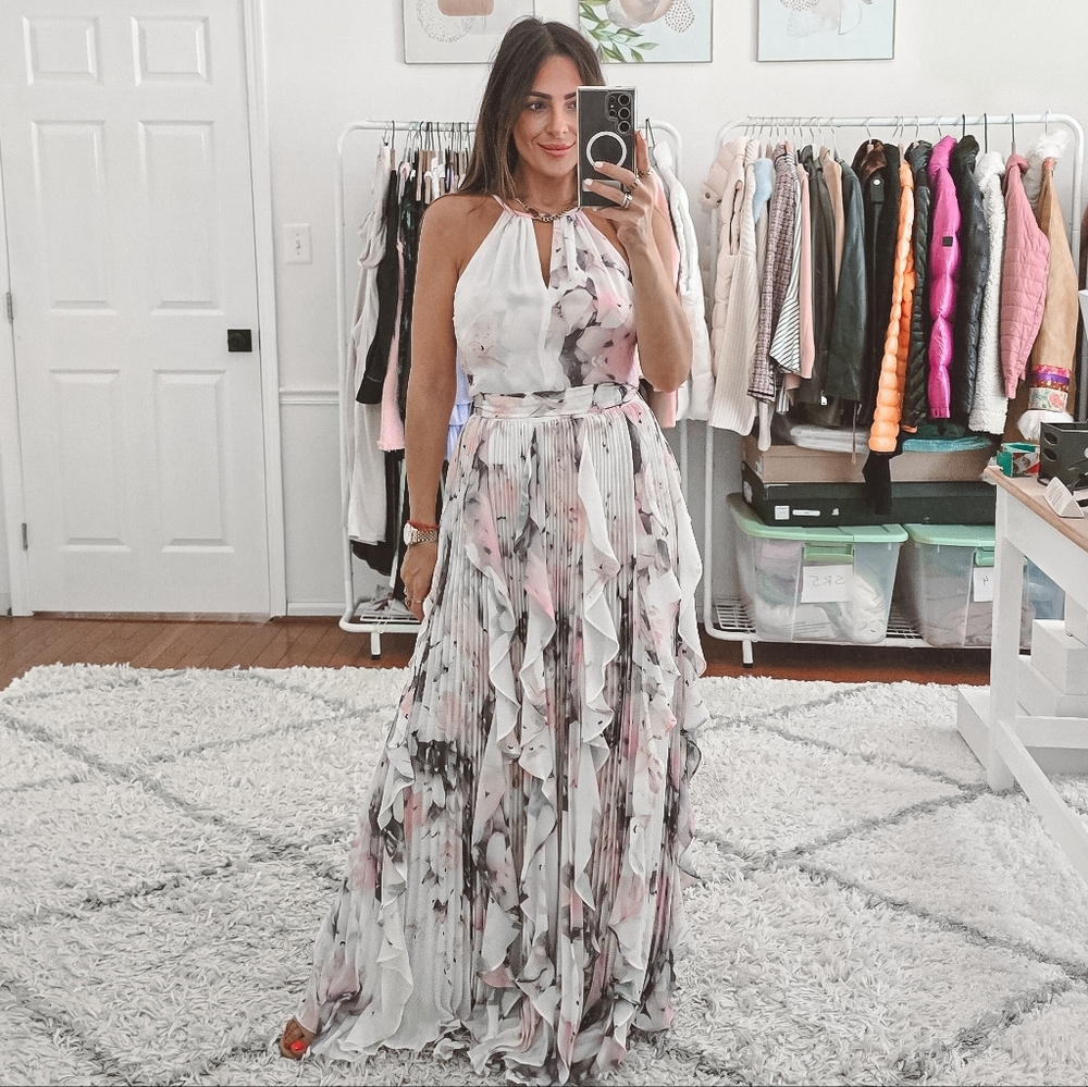 Parker black printed sleevless pleated ruffle maxi dress Size 2 - Picture 1 of 13